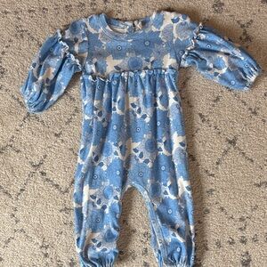 Kate Quinn Organics Bubble sleeve romper jumpsuit blue vintage floral